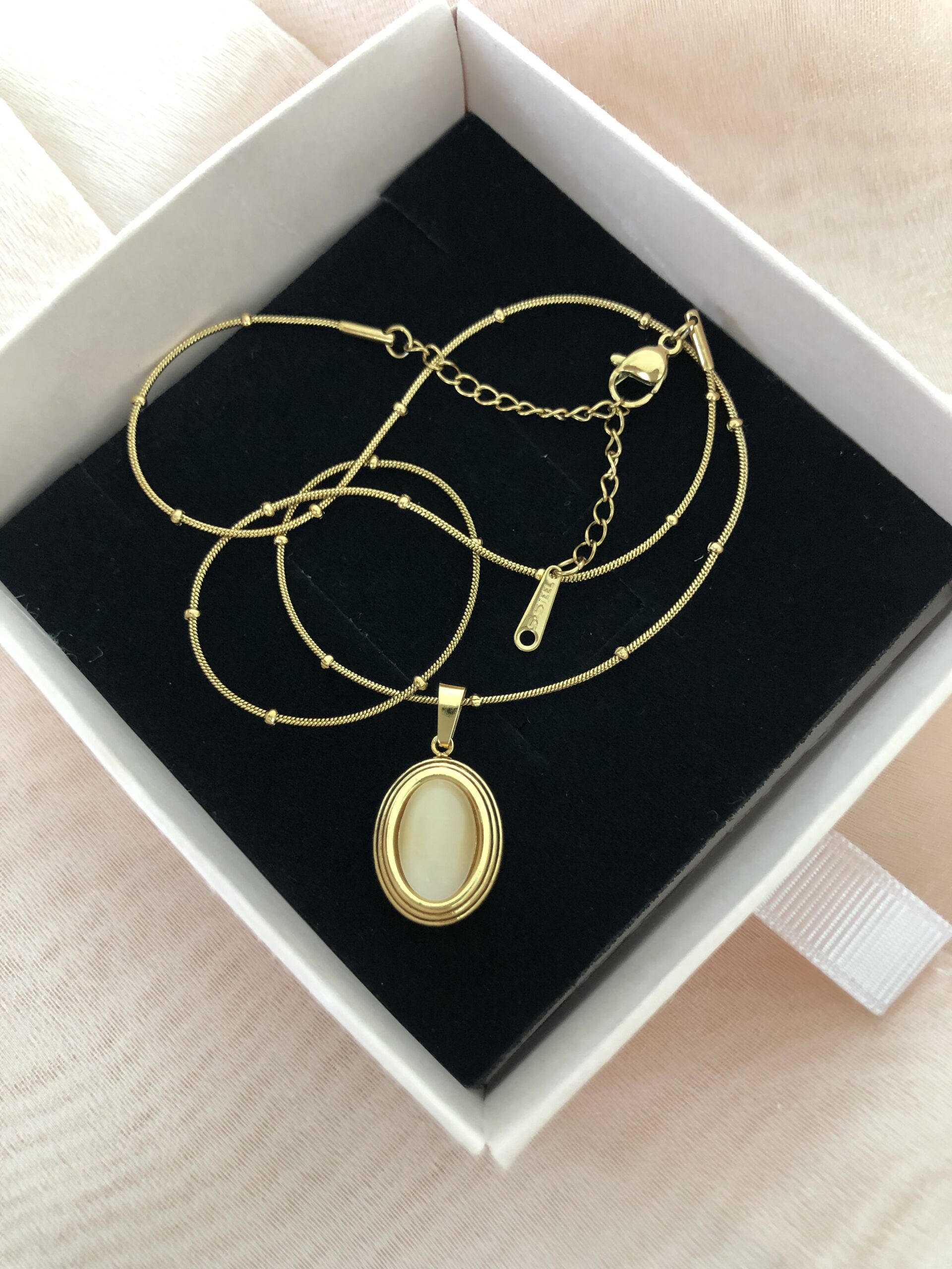 Opal Taşlı Oval Çelik Kolye - 45cm - Görsel 3